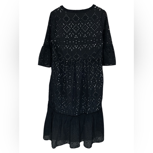 Sundance Selma Eyelet Midi Dress Black Ruffle Cotton Boho Women’s Size Medium - Picture 3 of 9